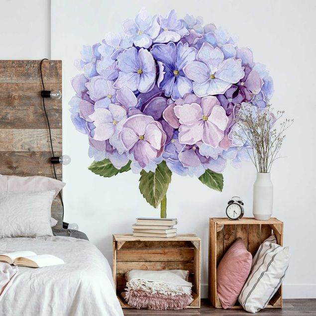 Déco mur cuisine Bouquet d'hortensias bleus à l'aquarelle XXL