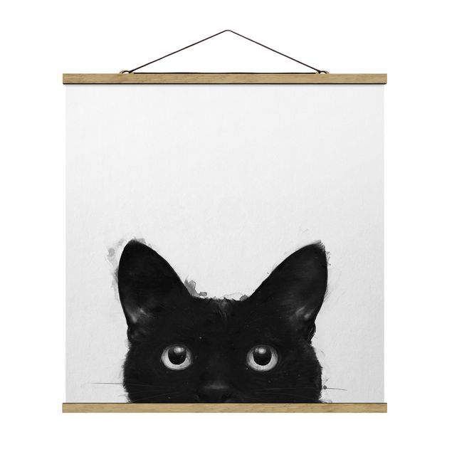 Tableaux animaux Illustration Chat Noir sur Peinture Blanche