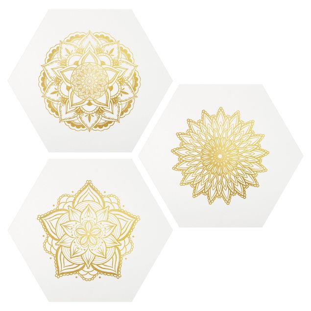 Tableaux dessins Mandala Fleur Soleil Illustration Set Or