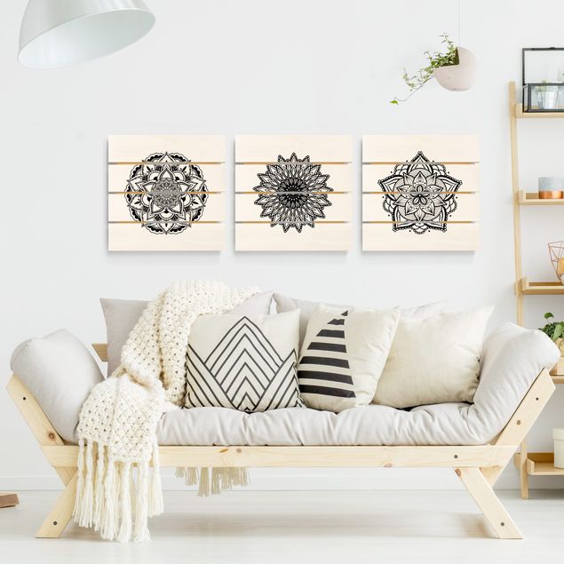 Tableau décoration Mandala Flower Sun Illustration Set Black And White