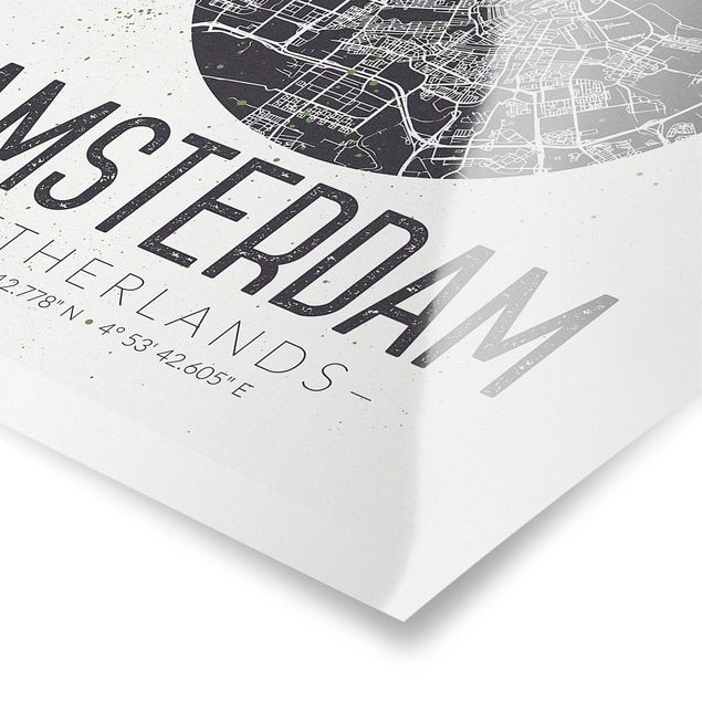 Tableaux noir et blanc Plan de ville d'Amsterdam - Rétro