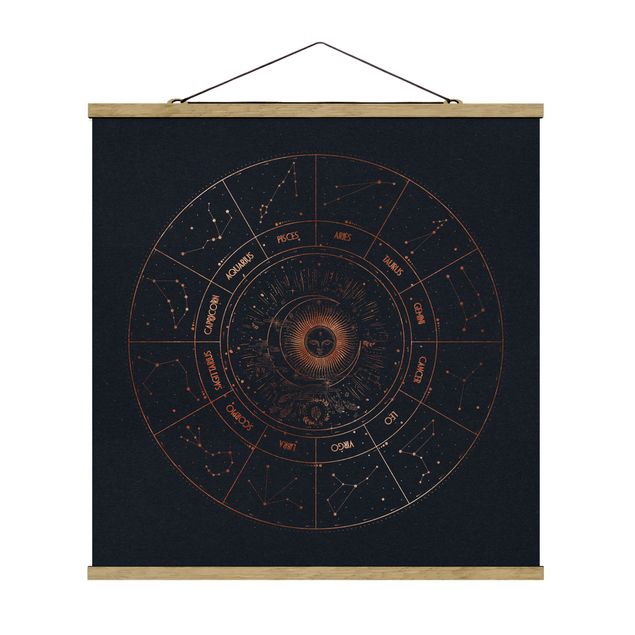 Tableau bleu Astrologie Les 12 Signes du zodiaque Or Bleu