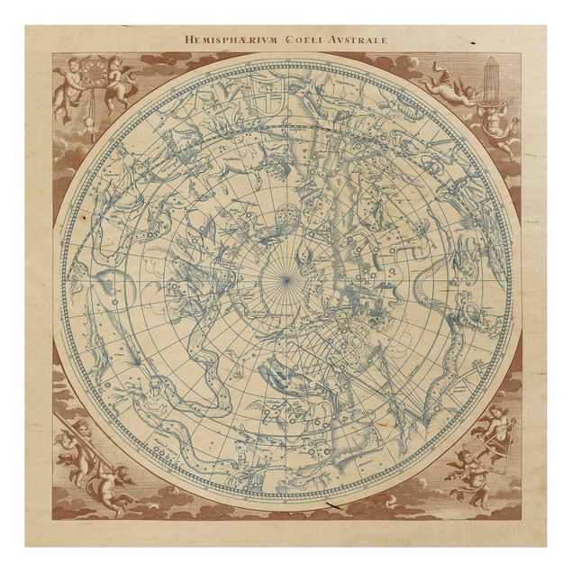 Tableau vintage bois Carte des étoiles vintage de l'hémisphère Sud