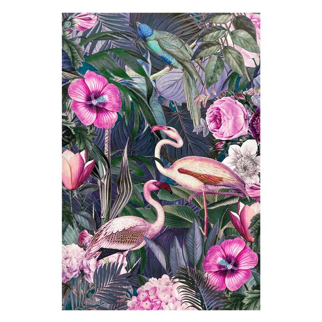 Tableaux jungle Collage coloré - Flamants roses dans la jungle