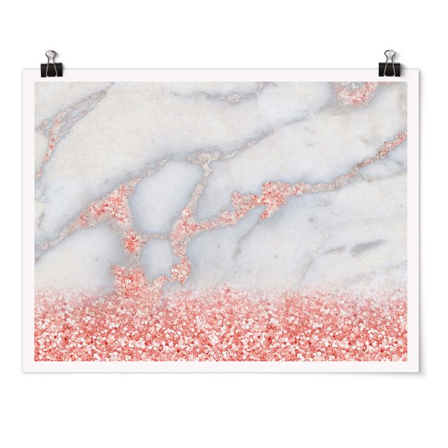 Affiche abstrait Marbre avec confettis roses