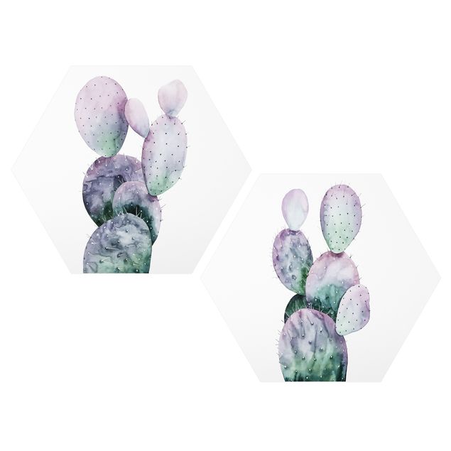 Tableaux florals Cactus en violet Lot I