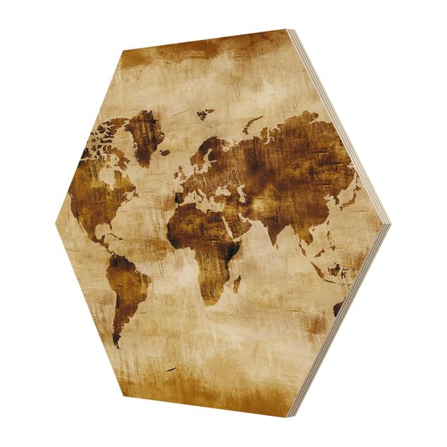 Hexagone en bois - No.CG75 Map Of The World