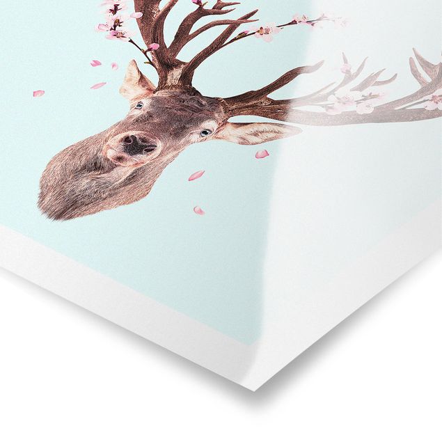 Tableau animaux Cerf avec fleurs de cerisier