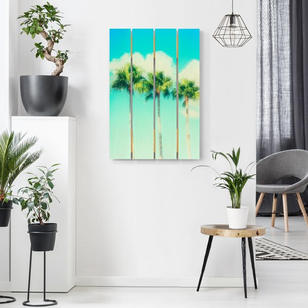 Tableaux en bois avec paysage Palmiers Contre Ciel Bleu