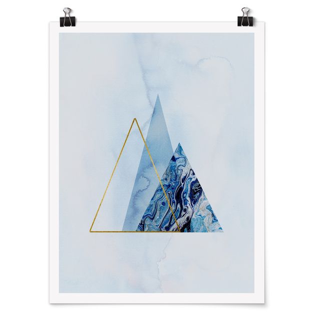 Poster abstrait Géométrie en bleu et or II