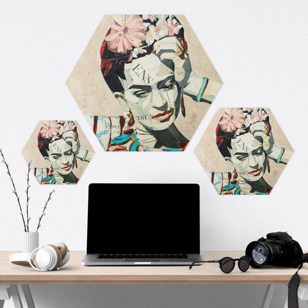 Hexagone en alu Dibond - Frida Kahlo - Collage No.1