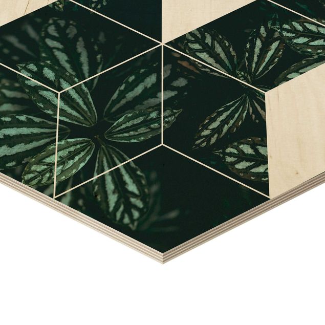 Hexagone en bois - Green Leaves Geometry Set II
