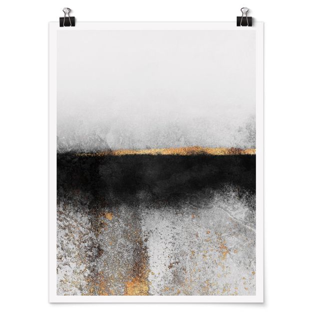 Tableau art abstrait Horizon doré abstrait noir et blanc