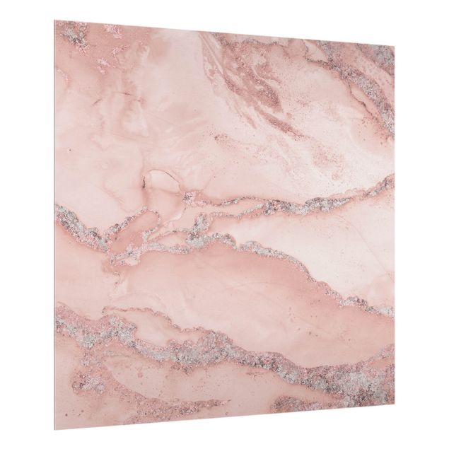 Fond de hotte pierre Expériences de couleurs - Marbre rose clair et paillettes