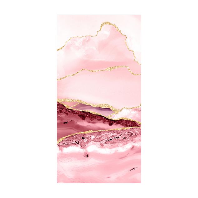 tapis contemporain Abstract Mountains Pink With Golden Lines