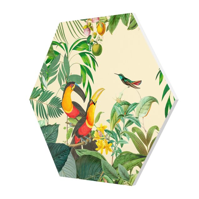 Tableau forex Collage Vintage - Oiseaux dans la jungle