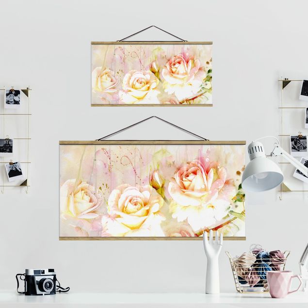 Tableau textile Fleurs à l'aquarelle Roses