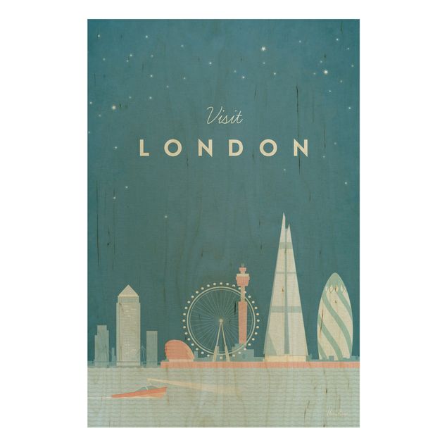 Tableau vintage bois Poster de voyage - Londres