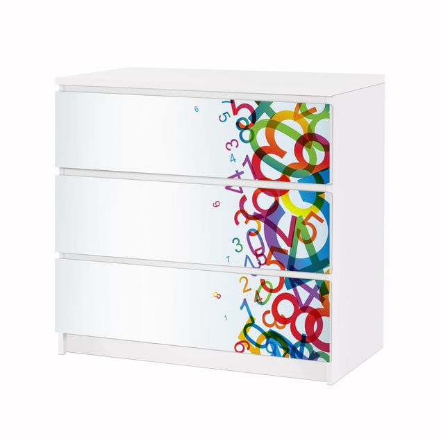 Papier adhésif pour meuble IKEA - Malm commode 3x tiroirs - Colourful Numbers