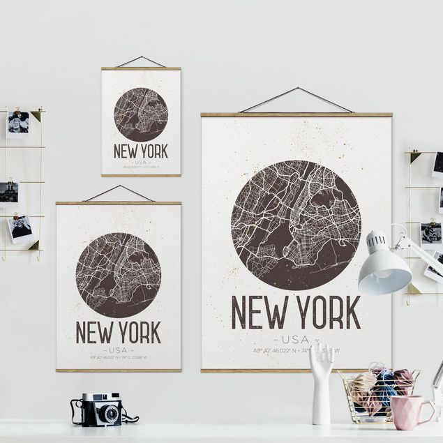 Tableau marron moderne Plan de la ville de New York - Rétro