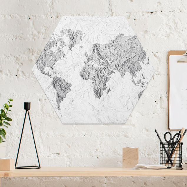 Tableaux moderne Carte du Monde en Papier Blanc Gris