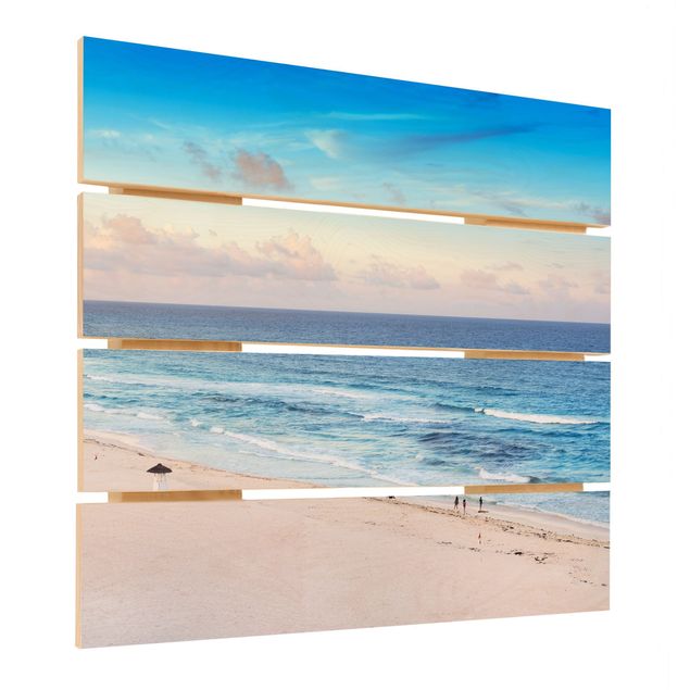 Impression sur bois Coucher de soleil sur l'océan à Cancun