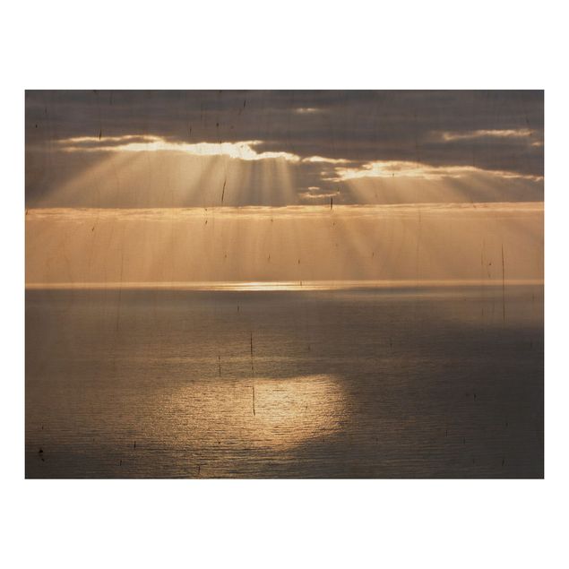 Tableaux en bois avec paysage Rayons de soleil sur l'océan