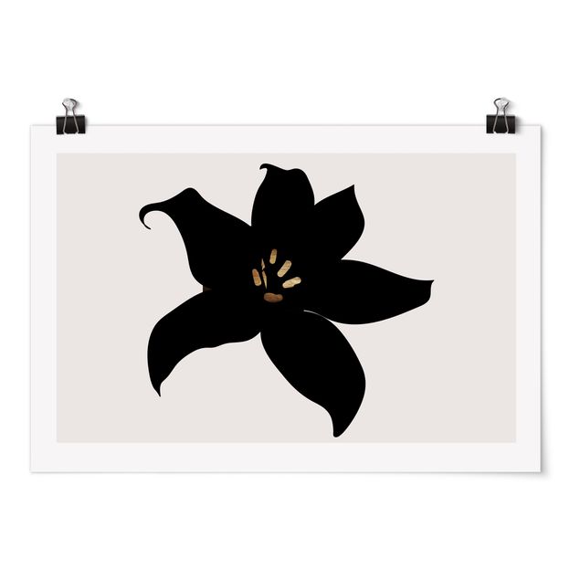 Poster fleurs Monde végétal graphique - Orchidée noire et or