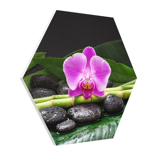 Tableaux moderne Bambou vert avec fleur d'orchidée