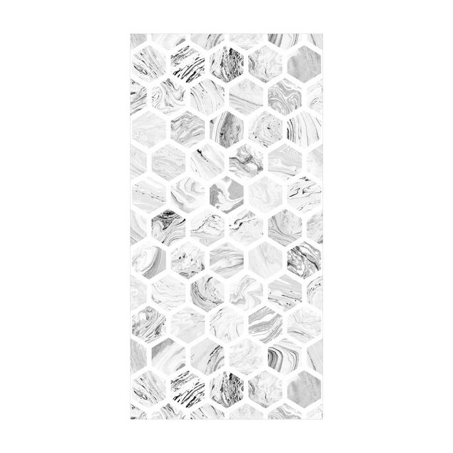 tapis imitation carreaux de ciment Hexagones de marbre en grisaille