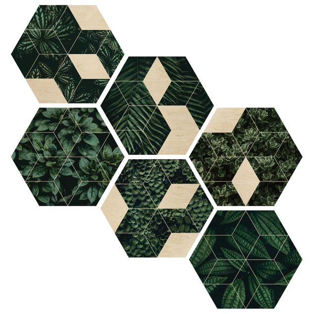 Impression sur bois Feuilles vertes - Lot II de géométrie
