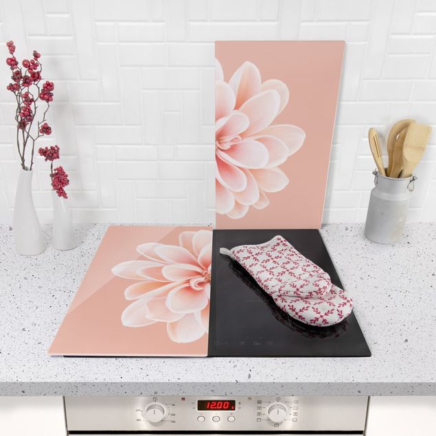 Cache plaques de cuisson Dahlia Rose Pastel Blanc Centré
