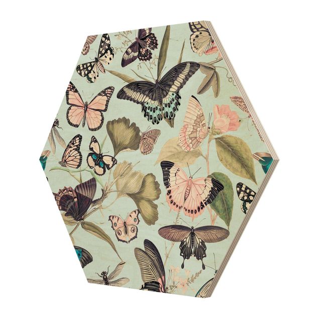 Tableaux multicolore Collage Vintage - Papillons et Libellules
