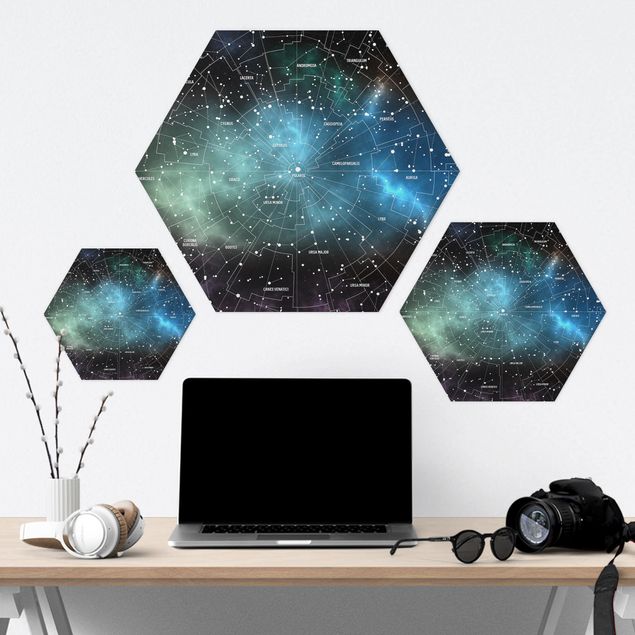 Hexagone en alu Dibond - Stellar Constellation Map Galactic Nebula