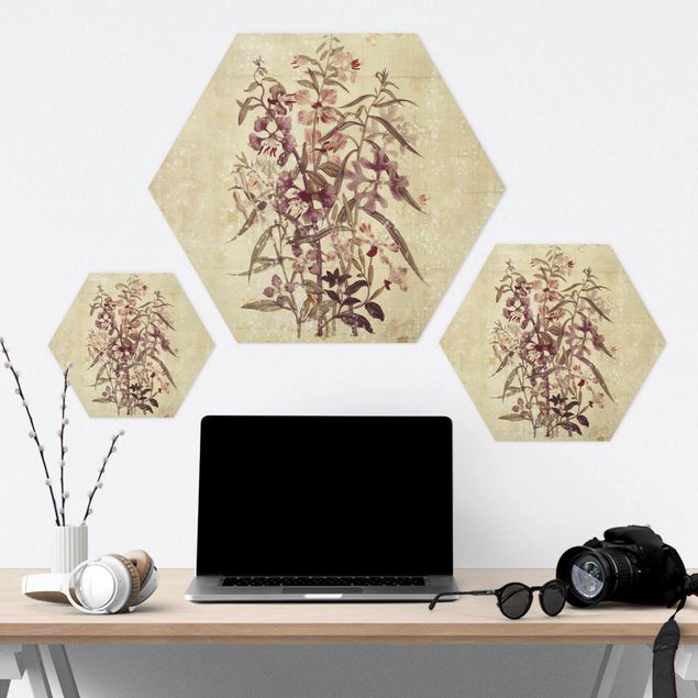 Hexagone en alu Dibond - Vintage Floral Linen Look