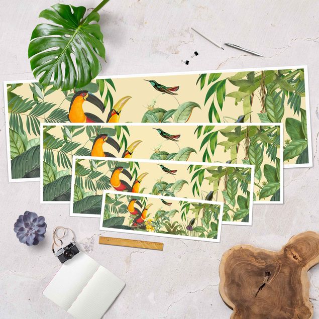 Tableau décoration Collage Vintage - Oiseaux dans la jungle