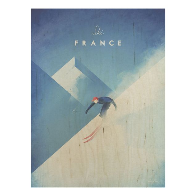 Tableaux en bois avec paysage Poster de voyage - Ski en France