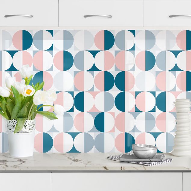 Déco mur cuisine Semicircle Pattern In Blue With Light Pink II