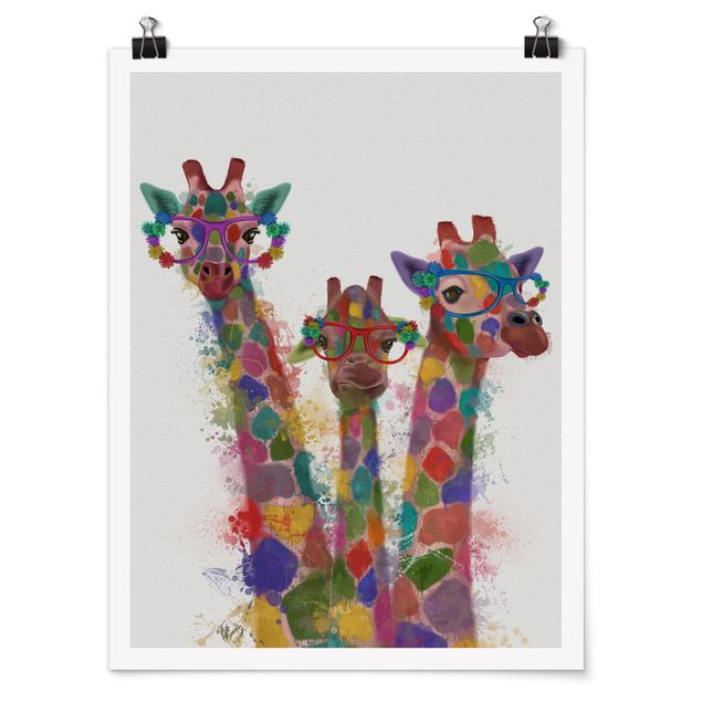 Cadre animaux Taches arc-en-ciel Trio de Girafes Trio