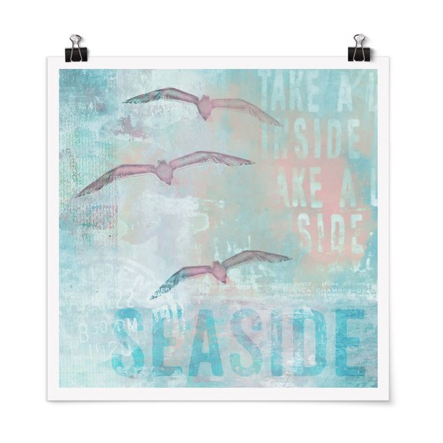 Posters animaux Collage Shabby Chic - Mouettes