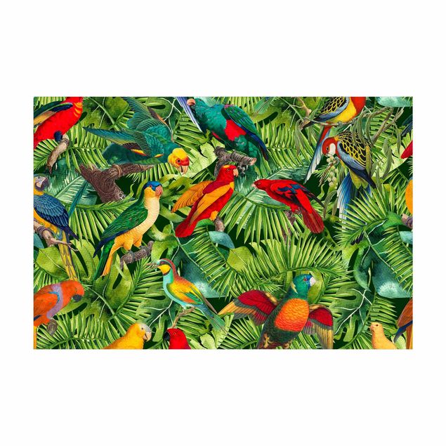 tapis forêt Collage coloré - Perroquets dans la jungle