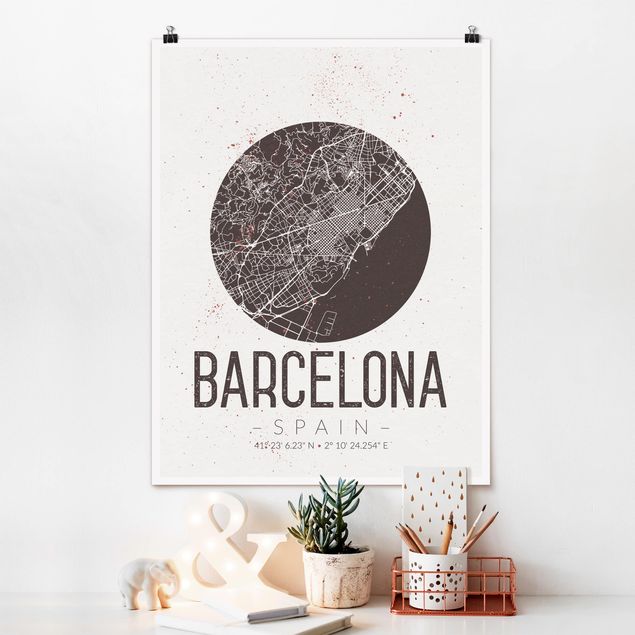 Déco murale cuisine Plan de ville de Barcelone - Rétro