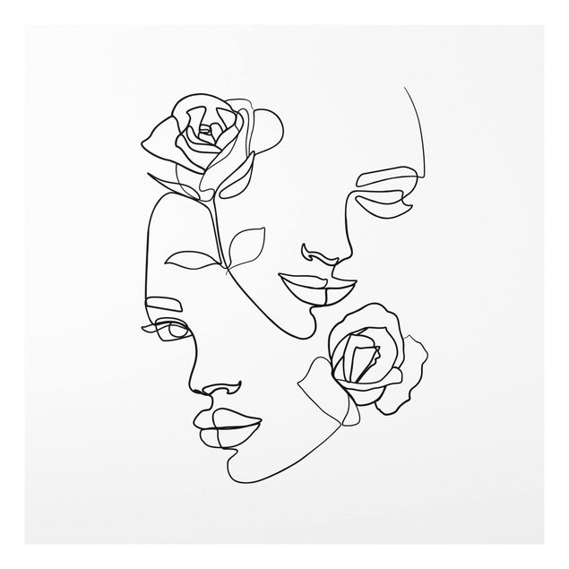 Déco murale cuisine Line Art Visages Femmes Roses Noir et Blanc