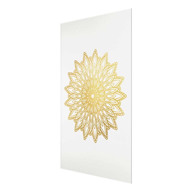 Tableaux en verre magnétique Illustration Mandala Soleil Or Blanc