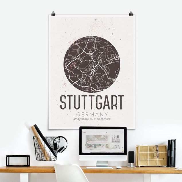 Décorations cuisine Plan de ville de Stuttgart - Rétro