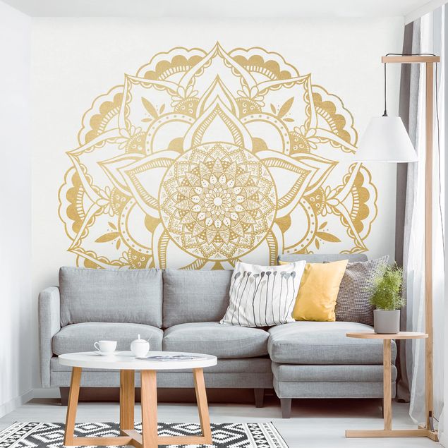 Papier peint - Mandala Flower Gold White