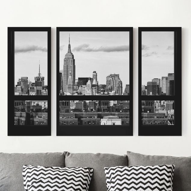 Décorations cuisine Fenêtres donnant sur la Silhouette urbaine de New York Noir et blanc