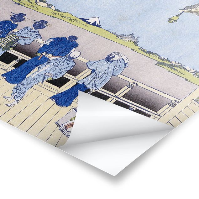 Tableau bleu Katsushika Hokusai - La salle Sazai du temple Rakanji