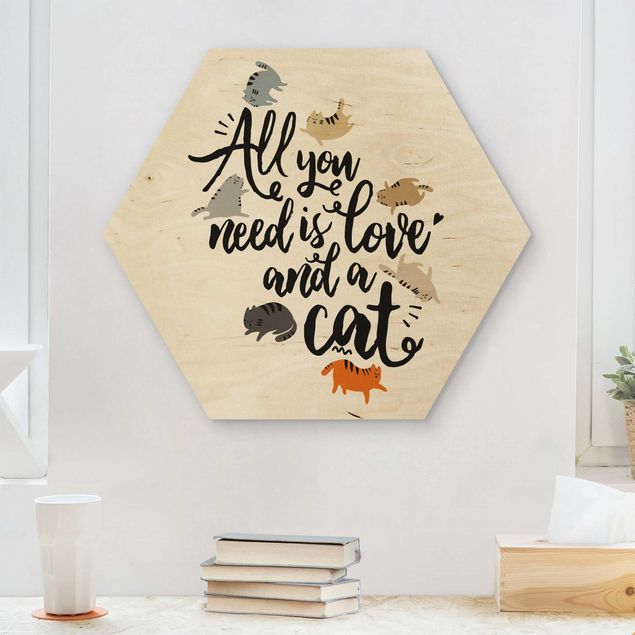 Tableaux en bois avec citations All You Need Is Love And A Cat