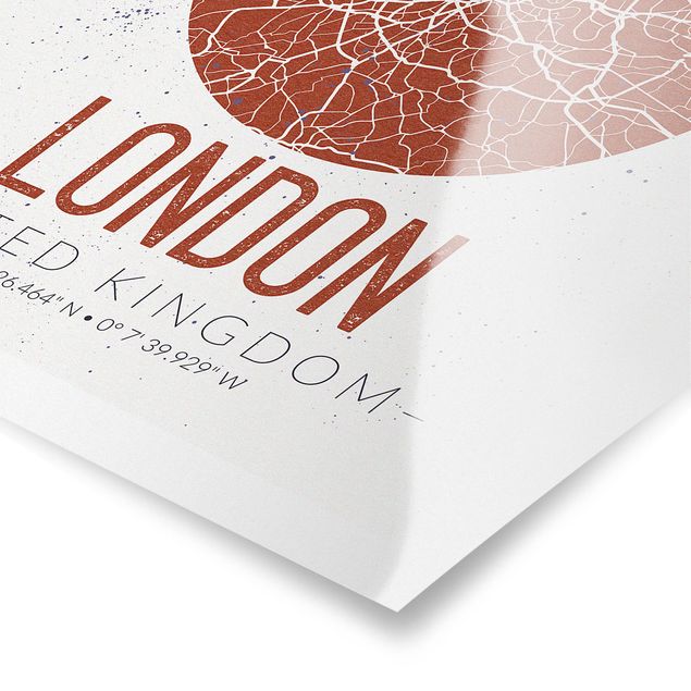 Tableau rouge Plan de Ville Londres - Rétro